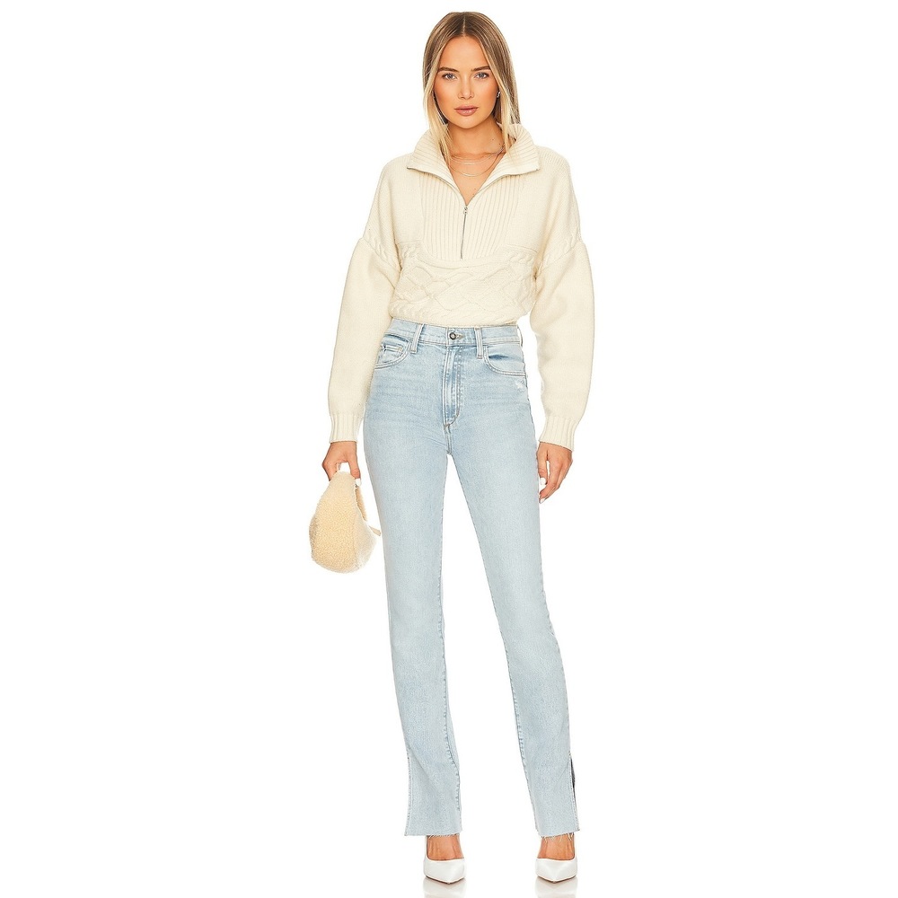 Central Park West Tiegen Cables Half Zip Sweater in Ivory pullover knit - Picture 7 of 7